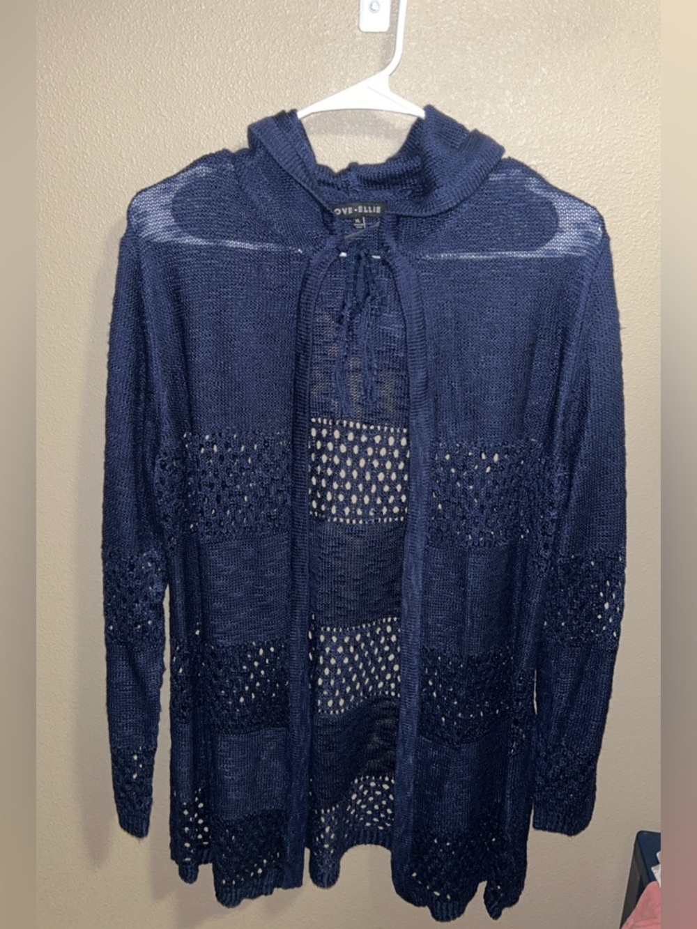Love Ellie Navy Hooded Open-Weave Cardigan